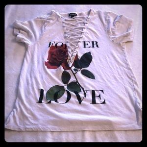 Express cut out tie lace up shirt FOREVER LOVE